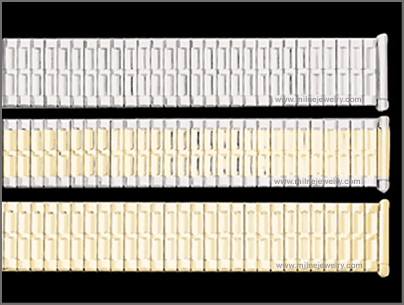 Mens Stainless Steel Straight Spring End Expansion Band Replacement Watchband. Expansion band; adjustable links; solid stainless steel construction; ion gold plated; hand polished; straight, spring ends; spring bars supplied. Stuller Watchbands. Copyright milnejewelry.com.