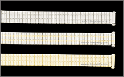 Ladies Stainless Steel Straight Spring End Expansion Band Replacement Watchband. Expansion band; adjustable links; solid stainless steel construction; ion gold plated; hand polished; straight spring ends; spring bars supplied. Stuller Watchbands. Copyright milnejewelry.com.