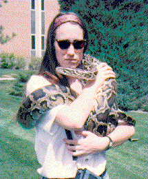 A picture of Val, with a python.
