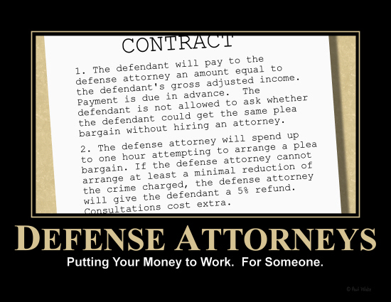 Picture of a contract with terms quite favorable to the defense attorney.