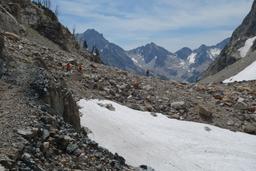Snowfields at the saddle, with (left to right) june, constance and aaron [sat jul 4 12:24:42 mdt 2015]