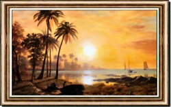 Tropical Landscape with Fishing Boats in the Bay