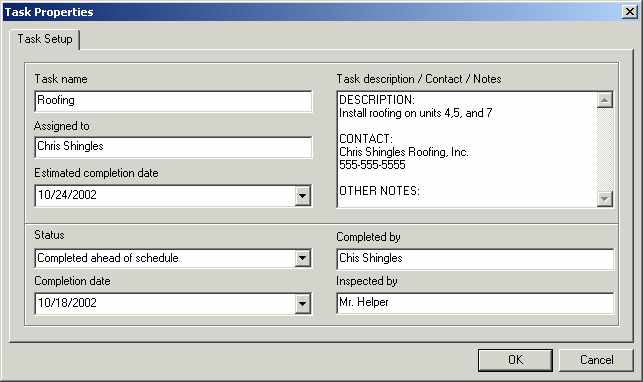 Task Properties Screen Shot