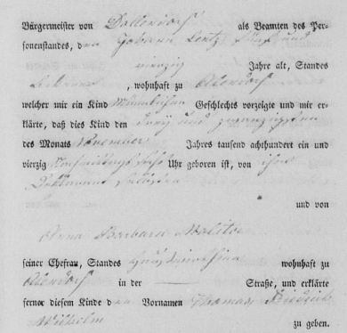 Civil registration of Friedrich Wilhem Thomas Lenz' birth