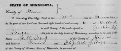 Marriage record of Frederick Lenz and Elizabeth Unger