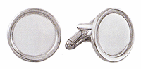 LGBCL004R Fluent Round Rhodium Cuff Link Set. Polished edge, rhodium electroplate, engravable. Copyright Milne Jewelry.