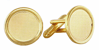 LGBCL004 Fluent Round Gold Cuff Link Set. Polished edge, 23 karat gold electroplate, engravable. Copyright Milne Jewelry.