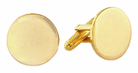 LGBCL005 Satiny Finish Gold Round Cuff Link Set. Polished edge, 23 karat gold electroplate, engravable. Copyright Milne Jewelry.