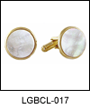 LGBCL017 Pearly Mother-of-Pearl Gold Cuff Link Set. Genuine mother-of-pearl, polished edge, 23k gold electroplate. Copyright Milne Jewelry.