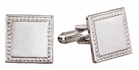 LGBCL025R Dapper Square Cuff Link Set. Brushed finish, beaded edge, rhodium electroplate, engravable. Copyright Milne Jewelry.
