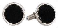 LGBCL029R Retro Art Deco Onyx Cuff Link Set. Genuine onyx, twist edging, rhodium electroplate. Copyright Milne Jewelry.