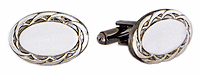 LGBCL031H Dapper Embellished Cuff Link Set. Polished, embellished edge, gun metal electroplate, engravable. Copyright Milne Jewelry.