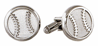 LGBCL033R Sporty Sophistication Baseball Cuff Link Set. Brushed finish, rhodium electroplate. Copyright Milne Jewelry.