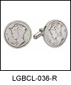LGBCL036R Collector Mercury Dime Cuff Link Set. Genuine Mercury Dime, rhodium electroplate. Copyright Milne Jewelry.