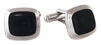 LGBCL110R Savoir-Faire Square Rhodium Cuff Link Set. Polished finish, black epoxy, 23 karat gold electroplate. Copyright Milne Jewelry.