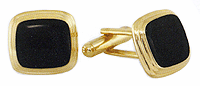 LGBCL110 Savoir-Faire Square Gold Cuff Link Set. Polished finish, black epoxy, rhodium electroplate. Copyright Milne Jewelry.