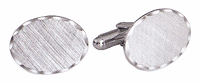 LGBCL126R Dapper Rhodium Scallop Cuff Link Set. Etched finish, scallop edge, rhodium electroplate, engravable. Copyright Milne Jewelry.