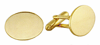 LGBCL136 Satiny Finish Gold Oval Cuff Link Set. Polished edge, 23 karat gold electroplate, engravable. Copyright Milne Jewelry.