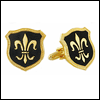 LGBCL2684 Emblematic Black Fleur-de-lis Cuff Link Set. Black epoxy, 23 karat gold electroplate. Copyright Milne Jewelry.