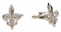 LGBCL269R Emblematic Rhodium Fleur-de-lis Cuff Link Set. Rhodium electroplate. Copyright Milne Jewelry.