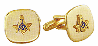 LGBCL270 Emblematic Mason Cuff Link Set. Black epoxy, 23 karat gold electroplate. Copyright Milne Jewelry.