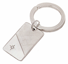 LGBKC113DR Rhodium Genuine Diamond Key Chain. Polished and brush finishes, rhodium electroplate. Copyright Milne Jewelry.
