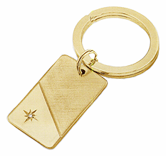 LGBKC113D Gold Genuine Diamond Key Chain. Polished and brush finishes, 23 k gold electroplate. Copyright Milne Jewelry.