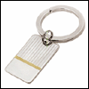 LGBKC119R Two-Tone Linear Key Ring. Tooled lines, engravable, Rhodium and 23k gold electroplate. Copyright Milne Jewelry.