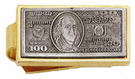 LGBMC105 Affluent $100 Dollar Bill Money Clip - 23 karat gold electroplate. Copyright Milne Jewelry.