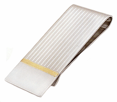 LGBMC119R Two-Tone Linear Money Clip - Rhodium & 23k gold electroplate, engravable. Copyright Milne Jewelry.