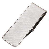 LGBMC144R Dapper Rhodium Scallop Hinged Money Clip. Scalloped edge, brush finish, rhodium electroplate, engravable. Copyright Milne Jewelry.