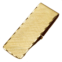 LGBMC144 Dapper Gold Scallop Hinged Money Clip. Scalloped edge, brush finish, 23 karat gold electroplate, engravable. Copyright Milne Jewelry.