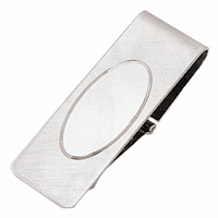 LGBMC150R Polished Oval Hinged Money Clip. Brushed finish, rhodium electroplate, engravable. Copyright Milne Jewelry.