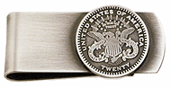 LGBMC181S Affluent $20 Coin Money Clip - Rhodium electroplate with silver oxide finish. Copyright Milne Jewelry.
