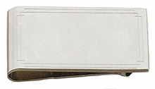 LGBMC185R Rhodium Fluent Iconic Fringe Money Clip. Classic framed edge, engravable, rhodium electroplate. Copyright Milne Jewelry.