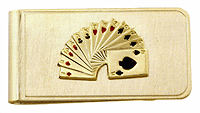 LGBMC199 Leisure Poker Hand Money Clip - 23 karat gold electroplate. Copyright Milne Jewelry.