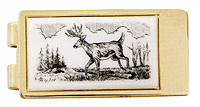 LGBMC290 Leisure Etched Buck Deer Money Clip - 23 karat gold electroplate. Copyright Milne Jewelry.