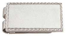 LGBMC387R Rhodium Fluent Iconic Twist Money Clip. Classic twist fringe, engravable, rhodium electroplate. Copyright Milne Jewelry.