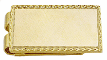 LGBMC387 Gold Fluent Iconic Twist Money Clip. Classic twist fringe, engravable, 23 k gold electroplate. Copyright Milne Jewelry.