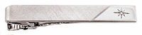 LGBTB113DR Rhodium Genuine Diamond Tie Bar. Polished and brush finishes, rhodium electroplate. Copyright Milne Jewelry.
