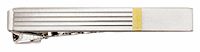 LGBTB119R Linear Design Two-Tone Horizontal Line Tie Bar. Tooled lines, rhodium & 23k gold electroplate, engravable. Copyright Milne Jewelry.