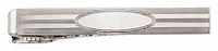 LGBTB169R Felicitous Rhodium Oval Center Tie Bar. Tooled horizontal lines, rhodium electroplate, engravable. Copyright Milne Jewelry.