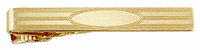 LGBTB169 Felicitous Gold Oval Center Tie Bar. Tooled horizontal lines, rhodium electroplate, engravable. Copyright Milne Jewelry.