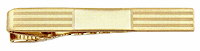 LGBTB290 Felicitous Gold Horizontal Line Tie Bar. Etched horizontal lines, 23 karat gold electroplate, engravable. Copyright Milne Jewelry.