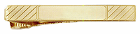 LGBTB290 Felicitous Gold Diagonal Line Tie Bar. Tooled diagonal lines, 23 karat gold electroplate, engravable. Copyright Milne Jewelry.