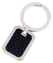 ST-KR102K Carbon Fiber Stainless Steel and 14KT Gold Key Ring. Copyright Milne Jewelry.