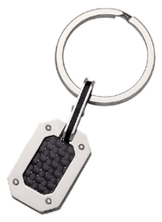 ST-KR824 Rectangular Stainless Steel Key Ring with Carbon Fiber. Copyright Milne Jewelry.