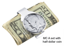 Sterling Silver Money Clip with Half-Dollar Coin Setting Bezel. Copyright Milne Jewelry.
