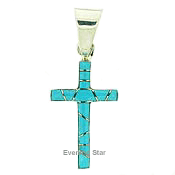 SM-PD326-TQ Turquoise Cross Channel Inlay Pendant. Copyright Milne Jewelry