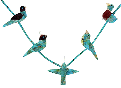 SM-NW302KT Kingman Turquoise Birds of the Southwest Fetish Necklace. Copyright Milne Jewelry